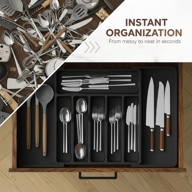 Adjustable Cutlery Organizer for Drawers – Expands 33–57 cm