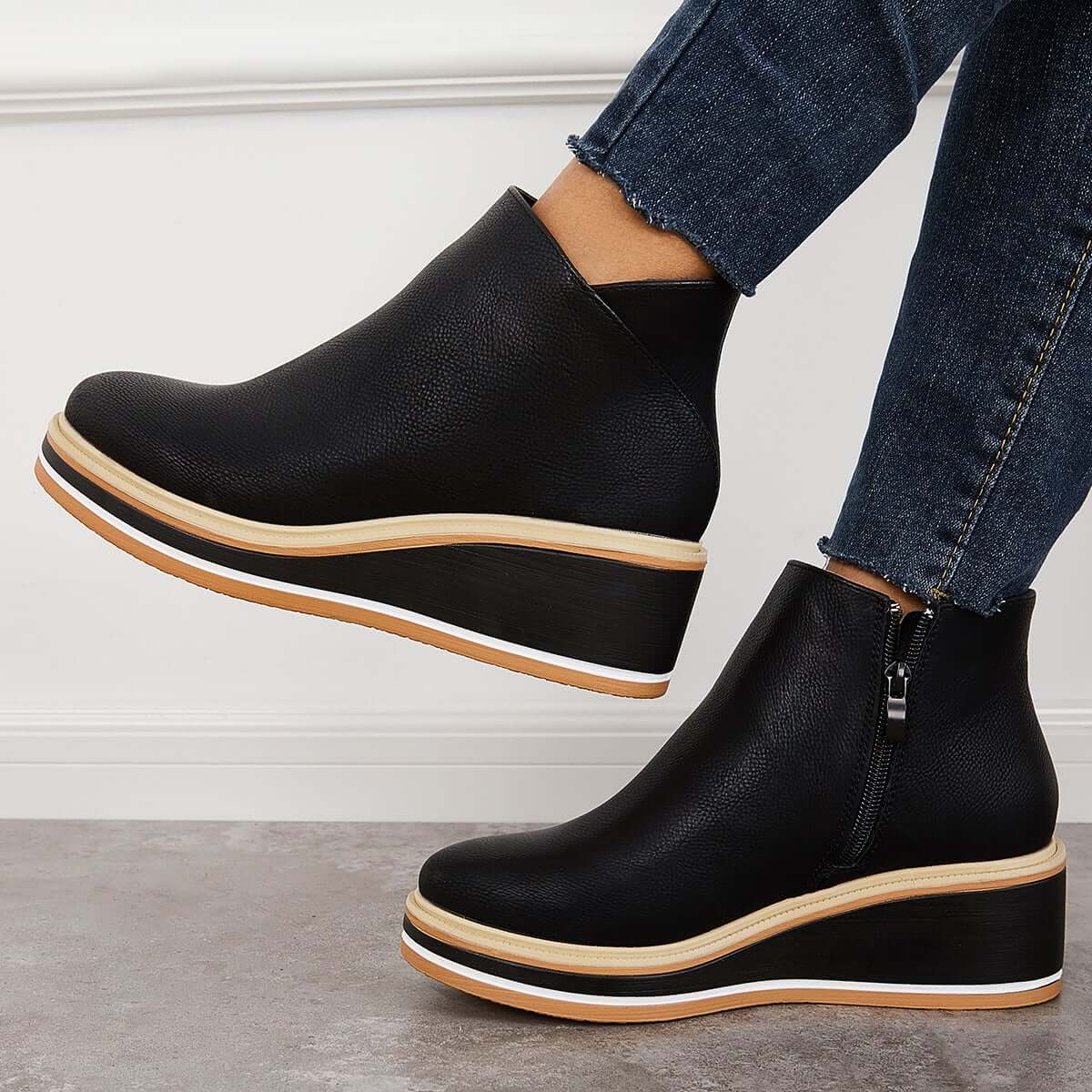 Women's Leather Ankle Boots | Platform Sole & Side Zipper | Genuine Leather | Comfortable Fit