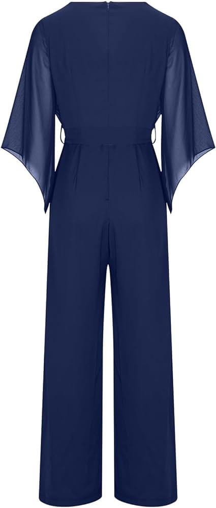Women’s Jumpsuit | Wrap Front & Wide Leg | Polyester & Chiffon | Comfortable Fit
