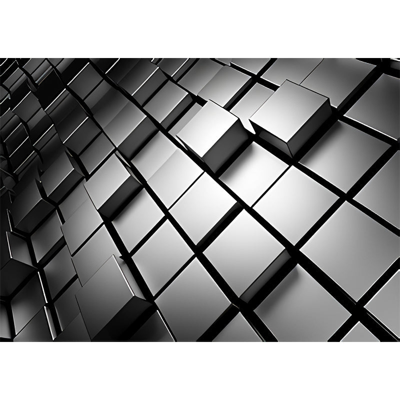 Taavita Photo Style - Wall Art with 3D Effect - Hexagon in Dark Color for Living Room, Made to Measure - 5-Panel, 4-Panel, 3-Panel, in Black Silver Gray White, Novelty, Non-Woven, Visual Illusion, Moisture Resistant, Horizontal, for Adult Rooms.