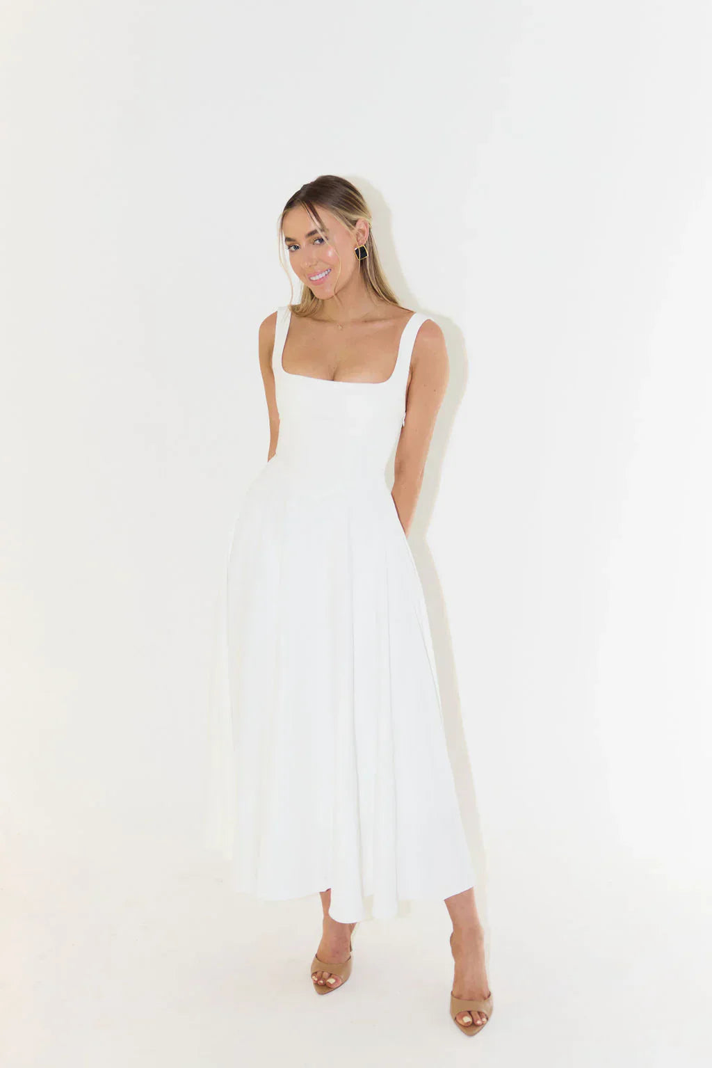 Women’s Midi Dress | High Waist & Square Neckline | Polyester Fabric | Comfortable Fit