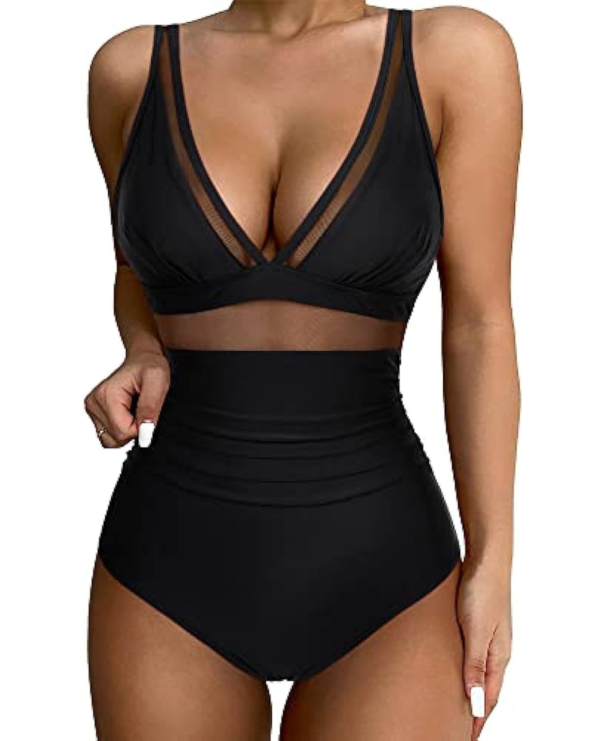 Women's One-Piece Swimsuit | Leopard Print & Mesh Waist Panel | Comfortable Fit