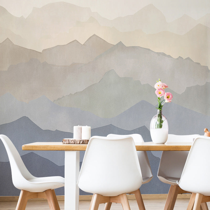 Extra Large Mountain Wall Art in Blue and Brown Non-Woven Fabric Mural Wallpaper for Home, Custom-Printed Blue Coffee Clearhalo 'Wall Decor' 'Wall Mural' 969655