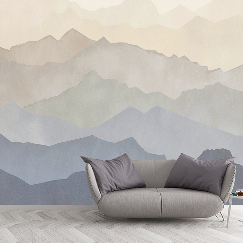 Extra Large Mountain Wall Art in Blue and Brown, Non-Woven Fabric Wall Panel Wallpaper for Home, Custom Printed Options by Taavita