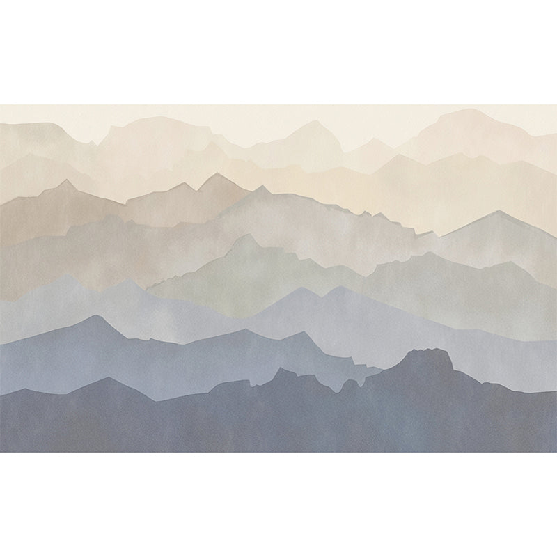 Extra Large Mountain Wall Art in Blue and Brown, Non-Woven Fabric Wall Panel Wallpaper for Home, Custom Printed Options by Taavita