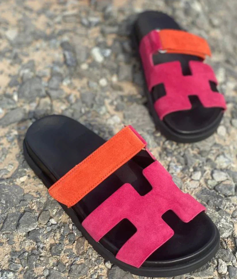 Women’s Slip-On Sandals | Dual Wide Straps with H-Cutout Design | Premium Soft Materials | Comfortable Fit