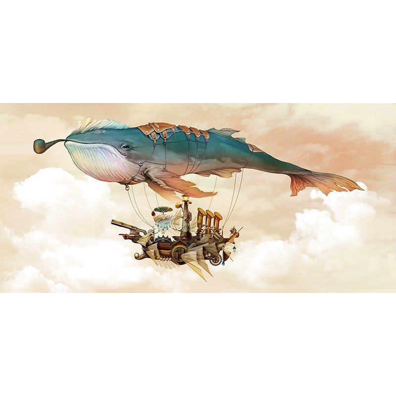 Minimalistic Blue and Yellow Whale Wall Art for Children's Bedroom Decoration, Custom Sizing Available