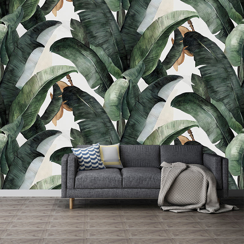 Custom Banana Leaf Wallpaper for Living Room Decoration, Green and White