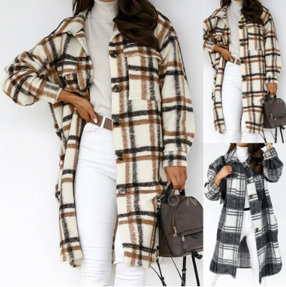 Longline Wool Coat | Front Button Closure & Oversized Fit | Cotton & Polyester | Mid-Thigh Length for Warmth