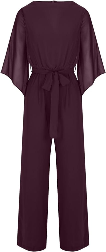 Women’s Jumpsuit | Wrap Front & Wide Leg | Polyester & Chiffon | Comfortable Fit