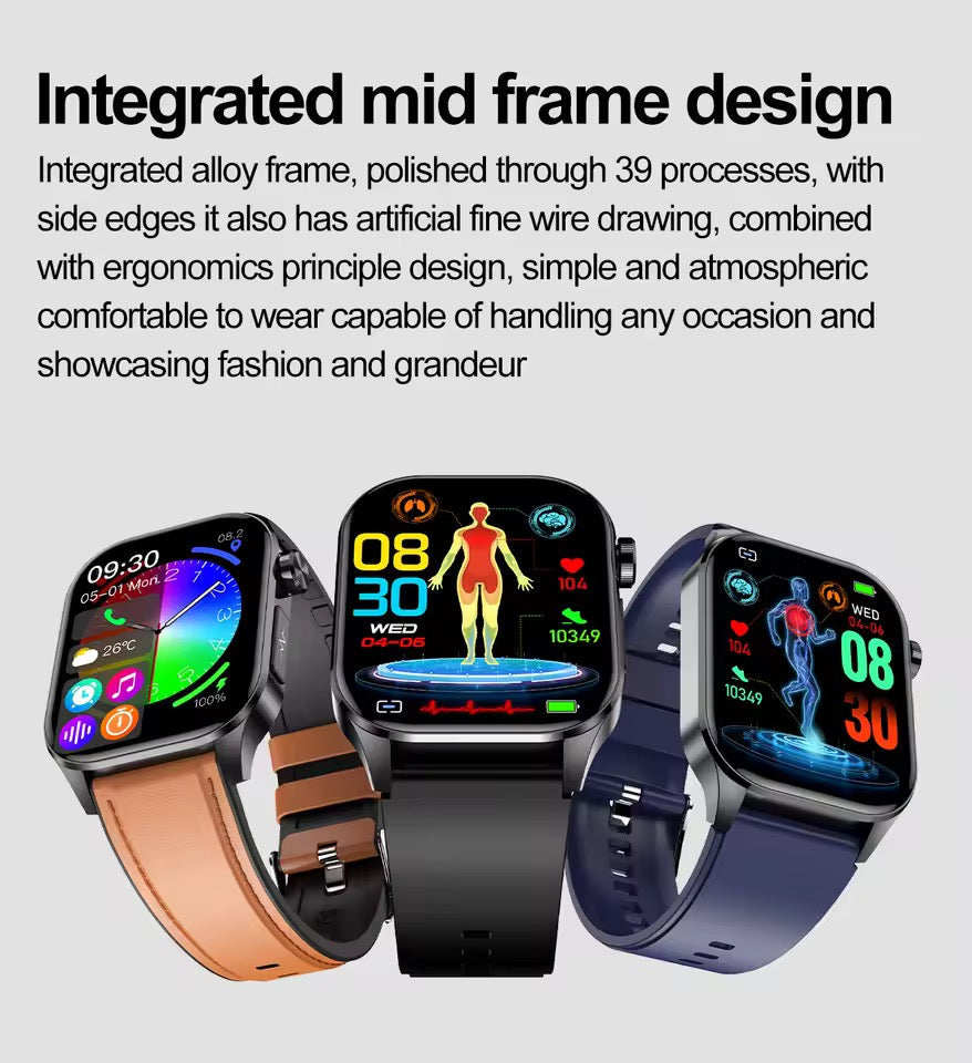 AMOLED Smartwatch with Heart Rate Monitor, Blood Pressure, SOS Alert, IP68, Bluetooth Calling