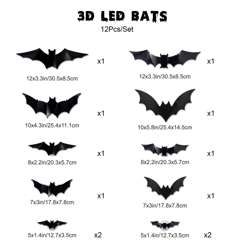 3D LED Bat Wall Decorations with Purple Glow for Halloween