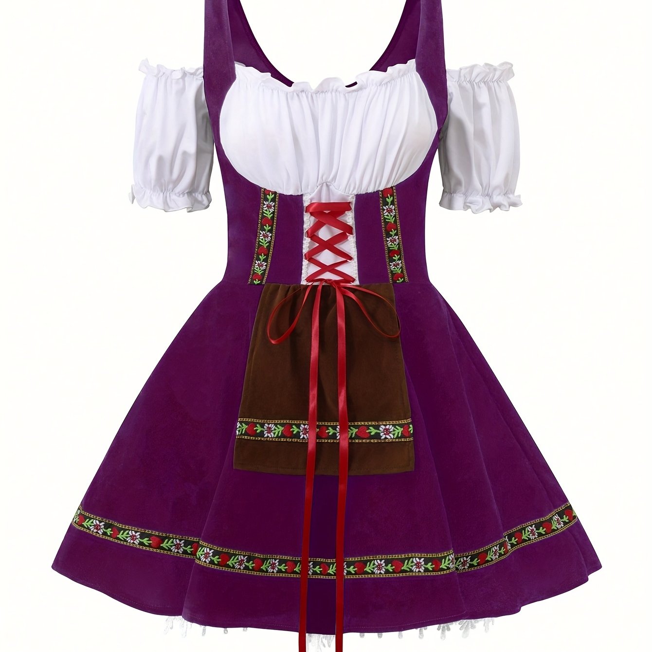 Women's Bavarian Dirndl Dress with Lace-Up Corset for Oktoberfest