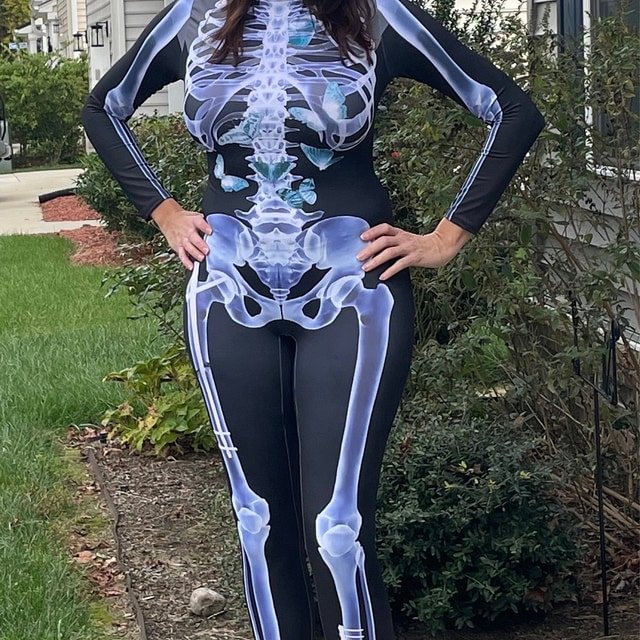 Halloween Skeleton Bodysuit with Glow Blacklight Effect