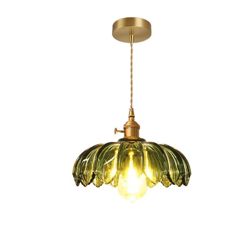 Pendant Lamp | Bubble-Textured Translucent Glass | Copper Fittings | 9.8 Inch Diameter