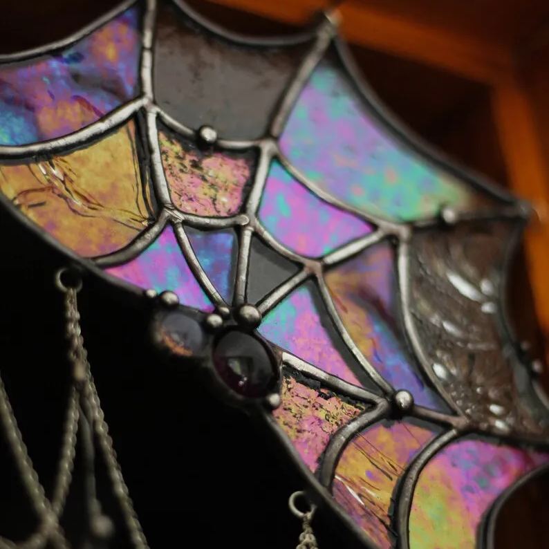 Halloween Acrylic Spiderweb Door Topper with Iridescent Glow Decor