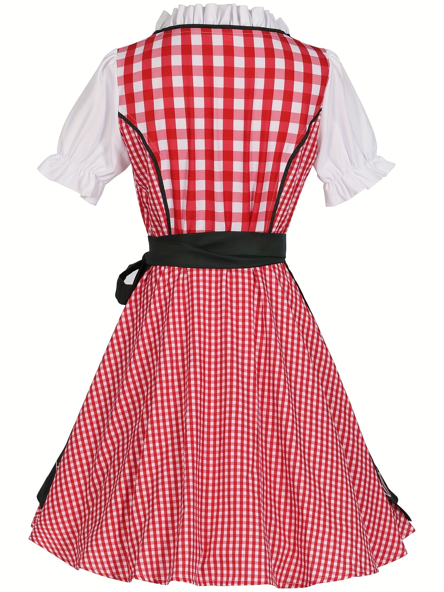 Women's Oktoberfest Dirndl Dress Red Gingham Checkered with Embroidery