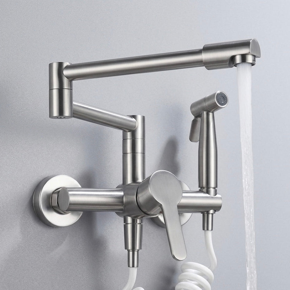 Deck Mounted Kitchen Faucet with Swing Arm and Side Sprayer - Polished Brass