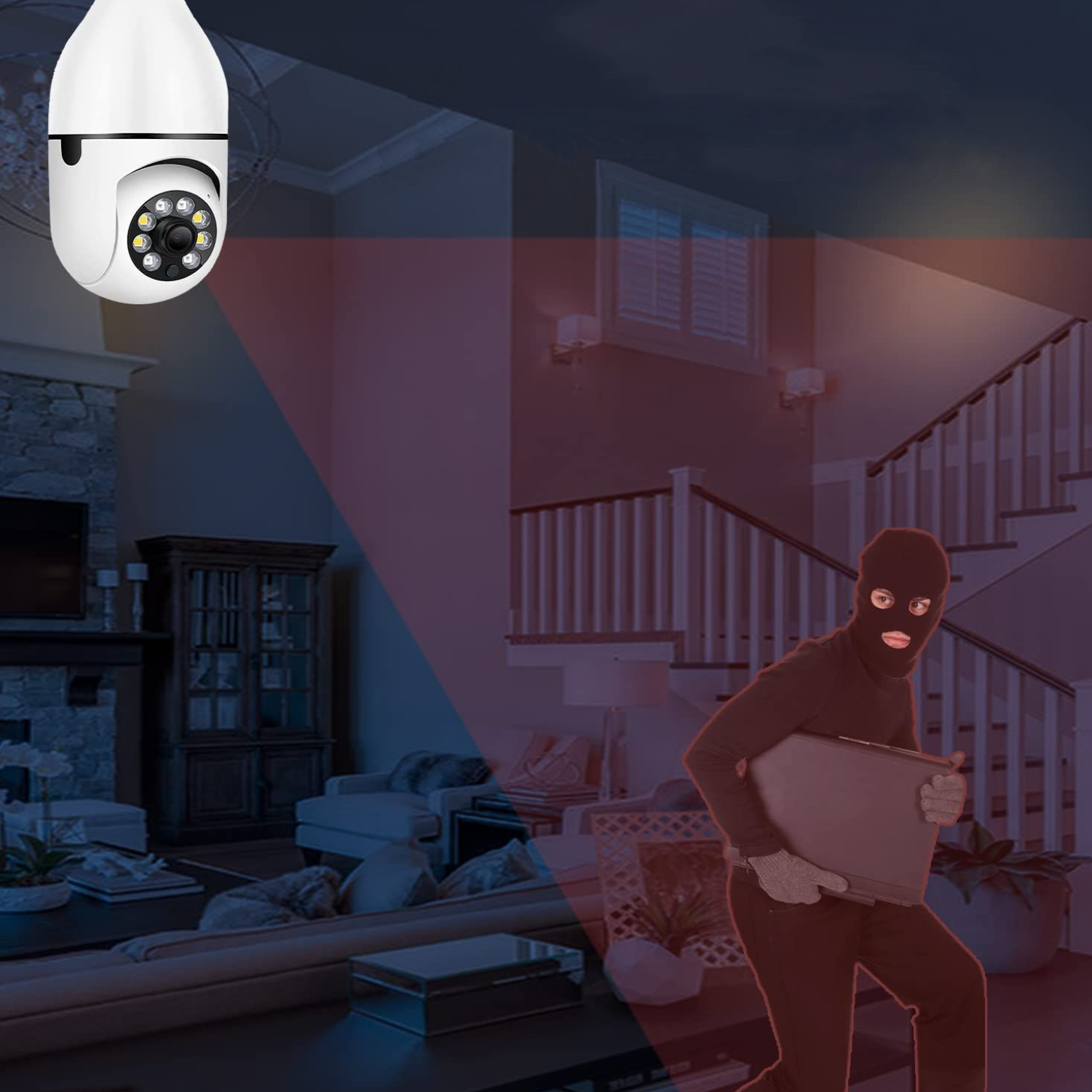 Smart HD Security Camera with Wireless Light Bulb for Indoor/Outdoor Use