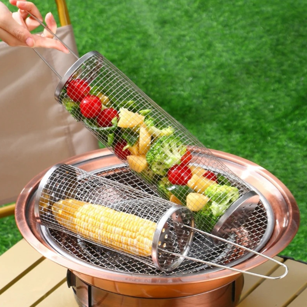 Round BBQ Grilling Basket Made of Stainless Steel