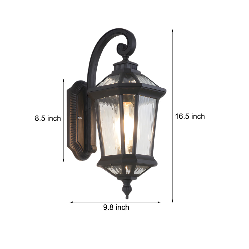 1-Light Taavita Clear Water Glass Outdoor Wall Light Lantern Sconce Porch Wall Mounted Exterior Lamp