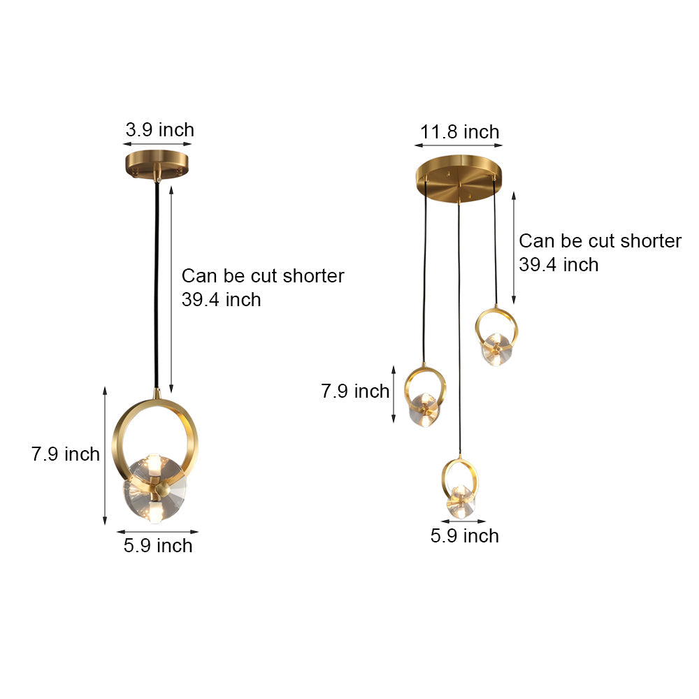 1/3-Light Round Taavita Crystal LED Pendant Light