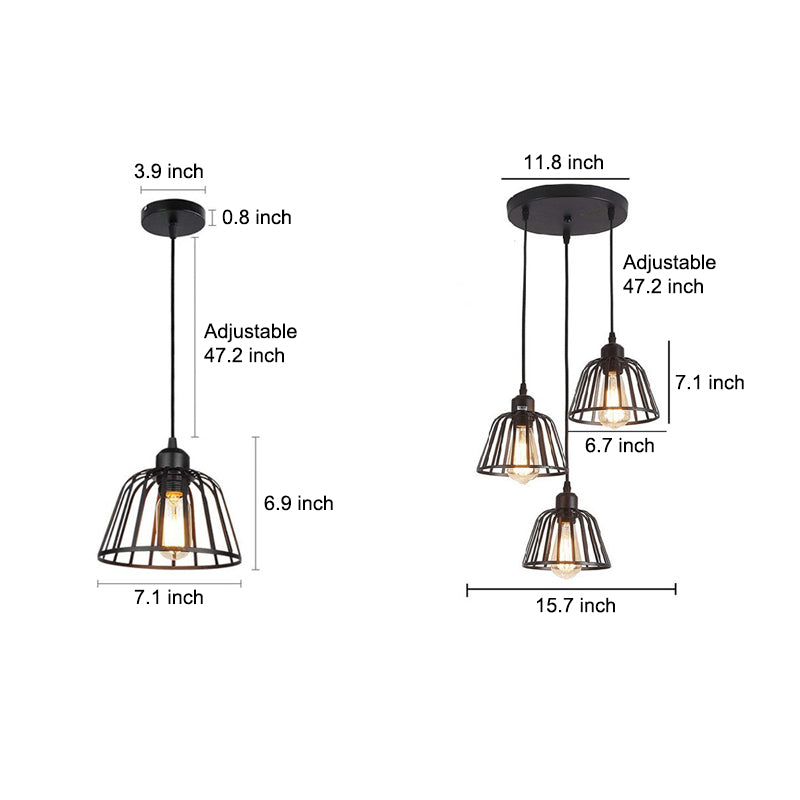 1/3 Light Black Small Iron Cage LED Industrial Retro Chandelier