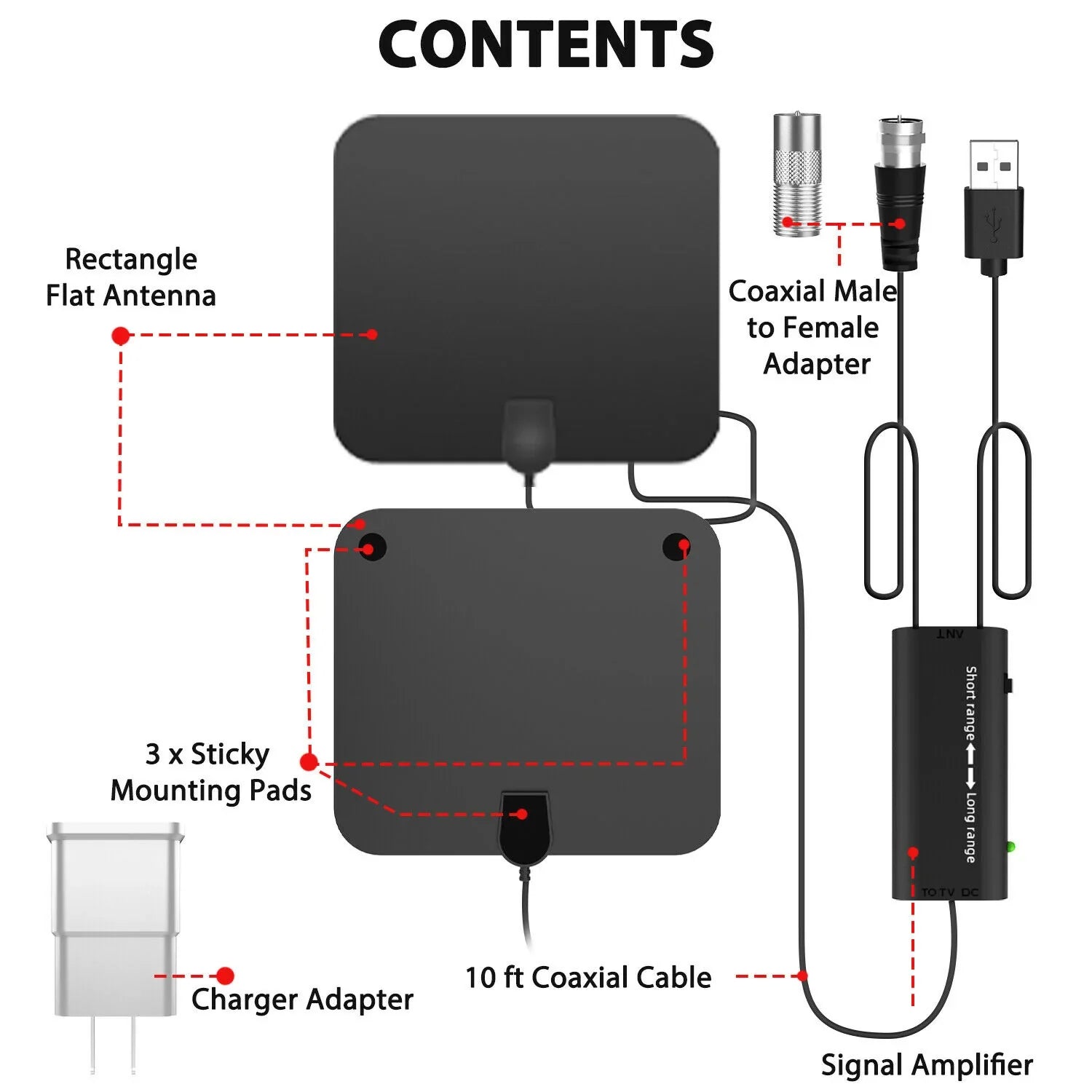 Indoor Digital HDTV Antenna with Signal Booster – 300 Mile Range