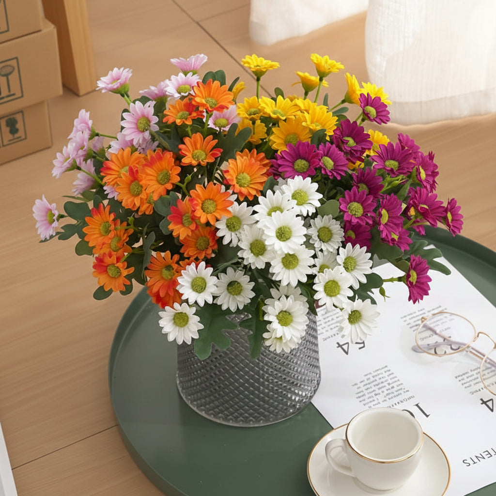 Cheerful Daisy Faux Flower Arrangement for Home Decor