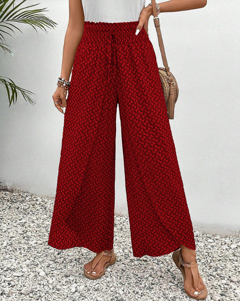 Women’s Wide-Leg Palazzo Pants | Geometric Print | Elastic Waistband & Pockets | Comfortable Fit