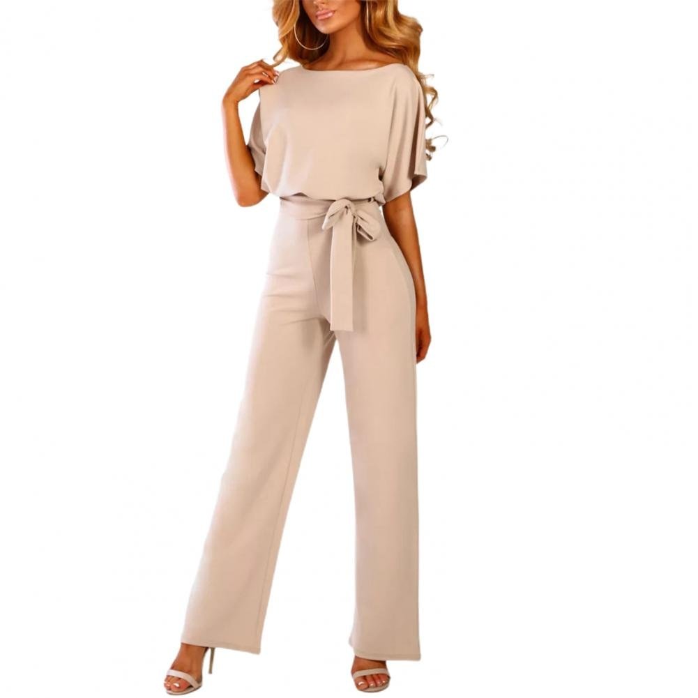 Women's Wide-Leg Jumpsuit | Short Flutter Sleeves & Waist Tie | Polyester | Summer Wear