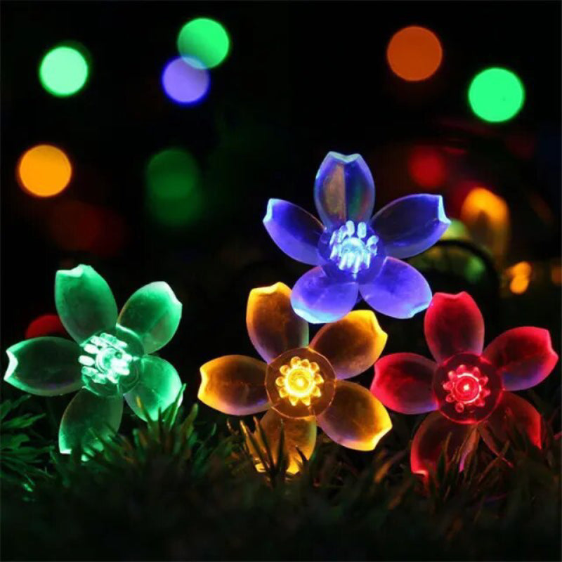 Solar Powered Multi-Color Floral Garden LED Strip Lights 7m 50 LEDs Waterproof IP65 Cherry Chrysanthemum Lotus Rose Energy Efficient Outdoor