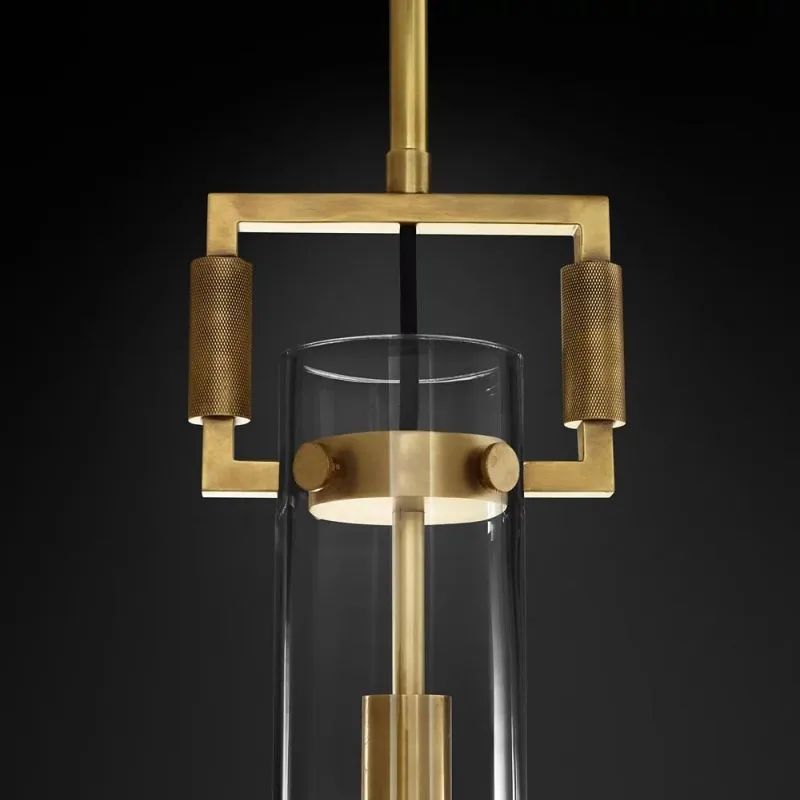 Lorian Glass Cylinder Pendant — Industrial Brass and Glass Lighting Fixture