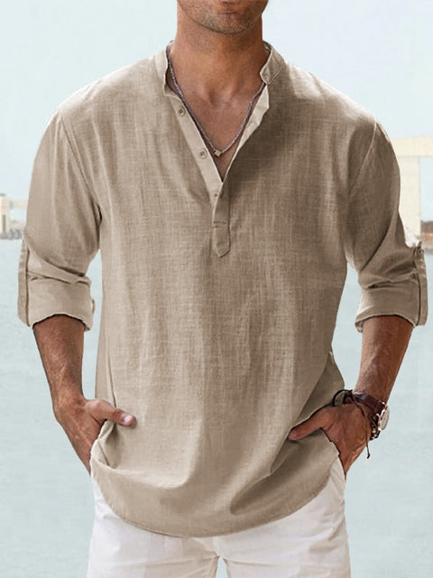 Men's Summer Shirt | Breathable Cotton & Linen Texture | Relaxed Fit & Rolled Sleeves | Versatile Casual Wear