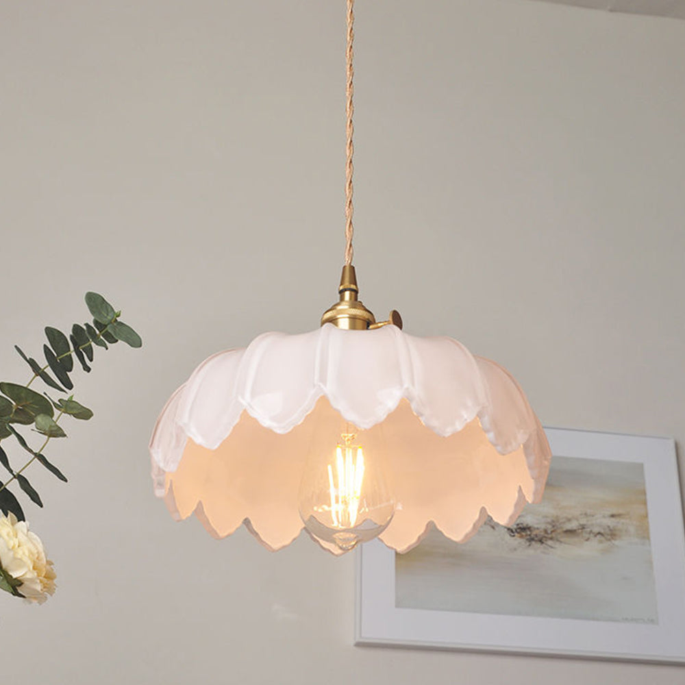Pendant Lamp | Bubble-Textured Translucent Glass | Copper Fittings | 9.8 Inch Diameter