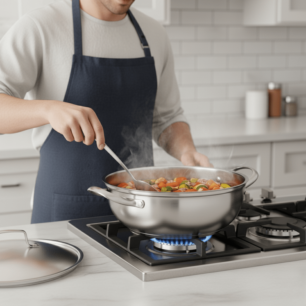Versatile Stainless Steel Cooking Pot with Glass Lid for All Heat Sources