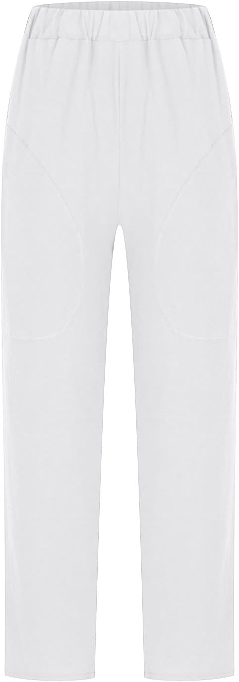 Women's Relaxed-Fit Linen-Blend Pants | Elastic Waistband & Side Pockets | Breathable Fabric | Comfortable Everyday Wear