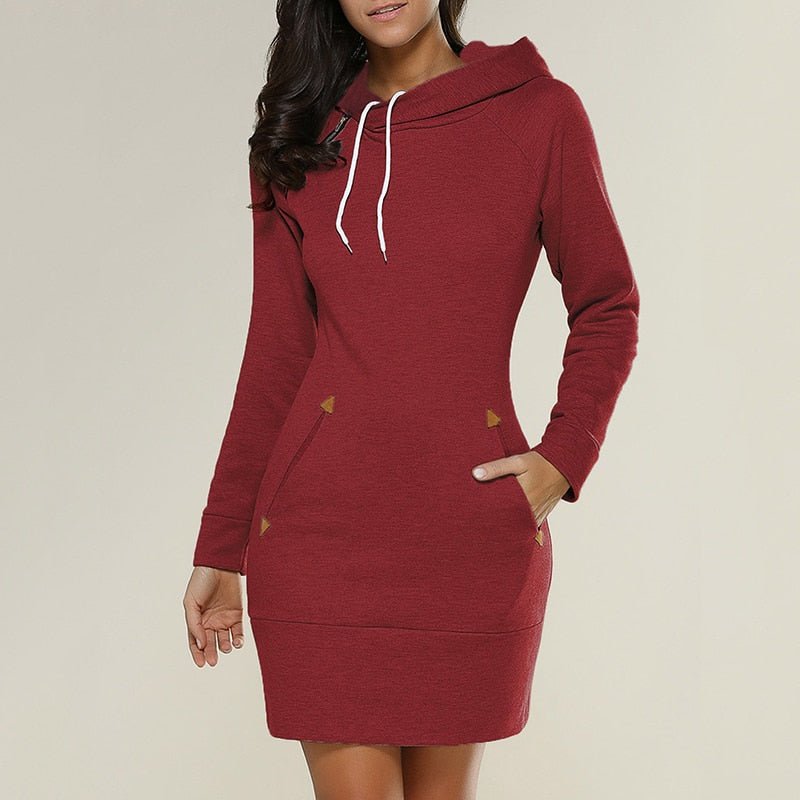 Women’s Hoodie Dress | Cozy Knit Fabric & Front Pockets | Above-the-Knee Length | Versatile Casual Wear