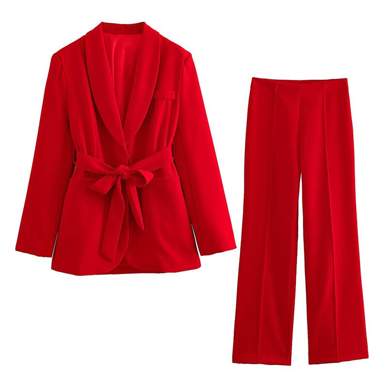 Women’s Two-Piece Suit | Belted Blazer & Matching Tailored Pants | Professional Style | Comfortable Fit