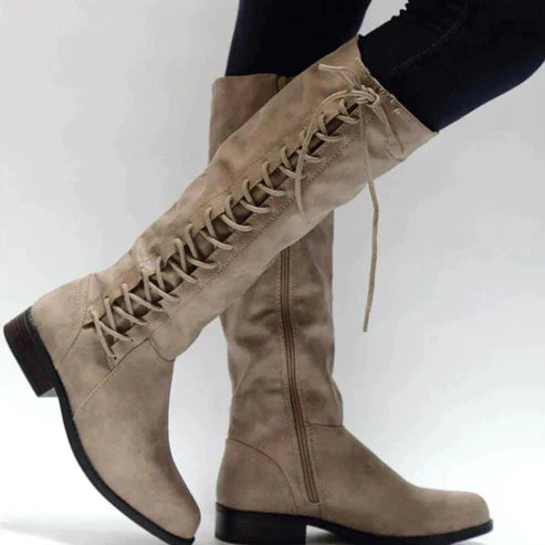 Knee-High Leather Lace-Up Boots | Slip-Resistant Sole & Thermal Insulation | Elegant Design | Work and Leisure