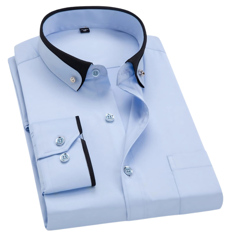 Men's Long-Sleeve Dress Shirt | Contrast Collar & Cuff Detail | Premium Cotton Comfort | Versatile Style