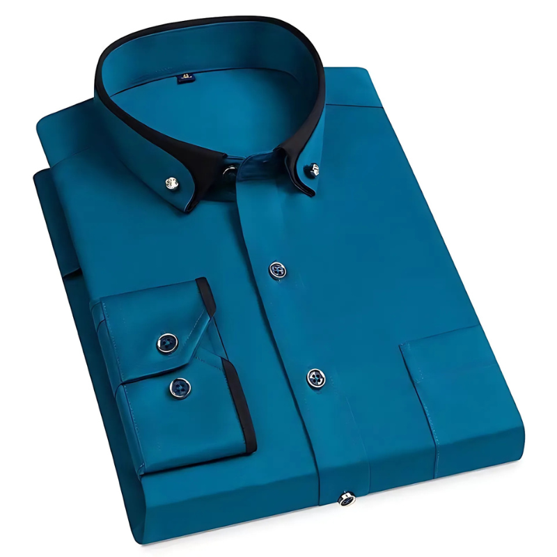 Men's Long-Sleeve Dress Shirt | Contrast Collar & Cuff Detail | Premium Cotton Comfort | Versatile Style