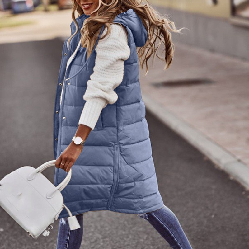 Women’s Sleeveless Vest | Long Quilted Hooded Design | Insulated with Pockets | Comfortable Warmth