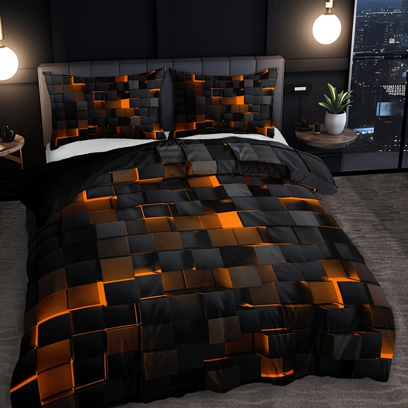 Duvet Cover Set | 3D Plaid Design | Soft Durable Comfort | Polyester