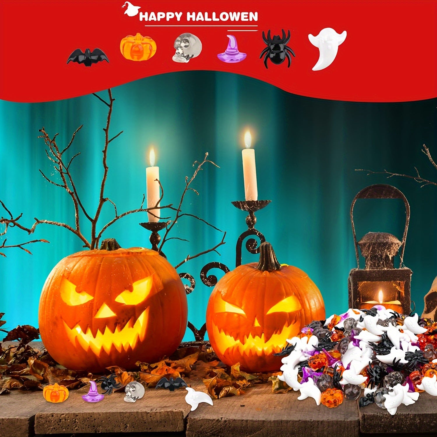 40-Piece Halloween Acrylic Table Decorations Set with Pumpkin & Skull Designs