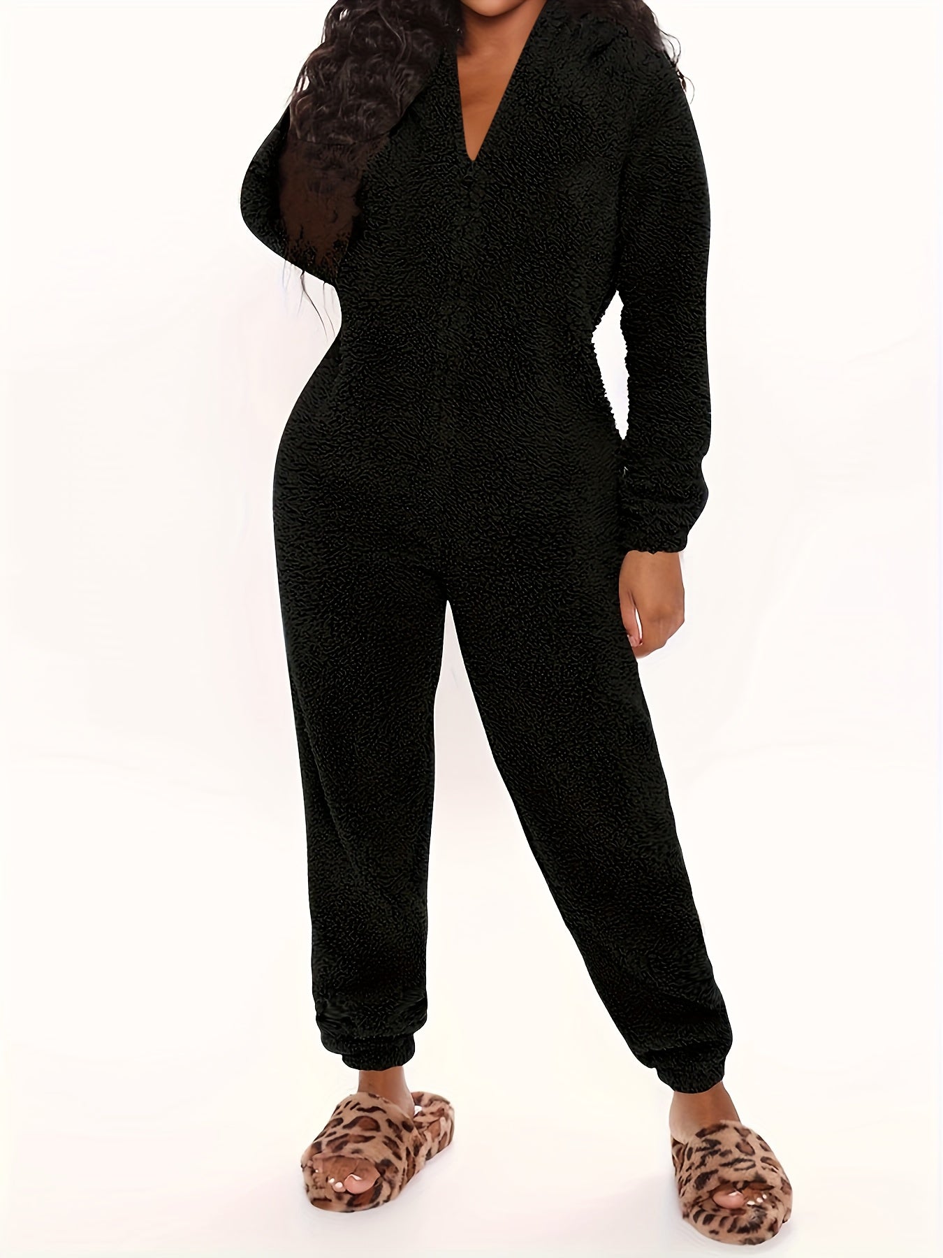 Women's Pajama Jumpsuit | Hooded Zipper | Cozy Warmth Comfort | Polyester