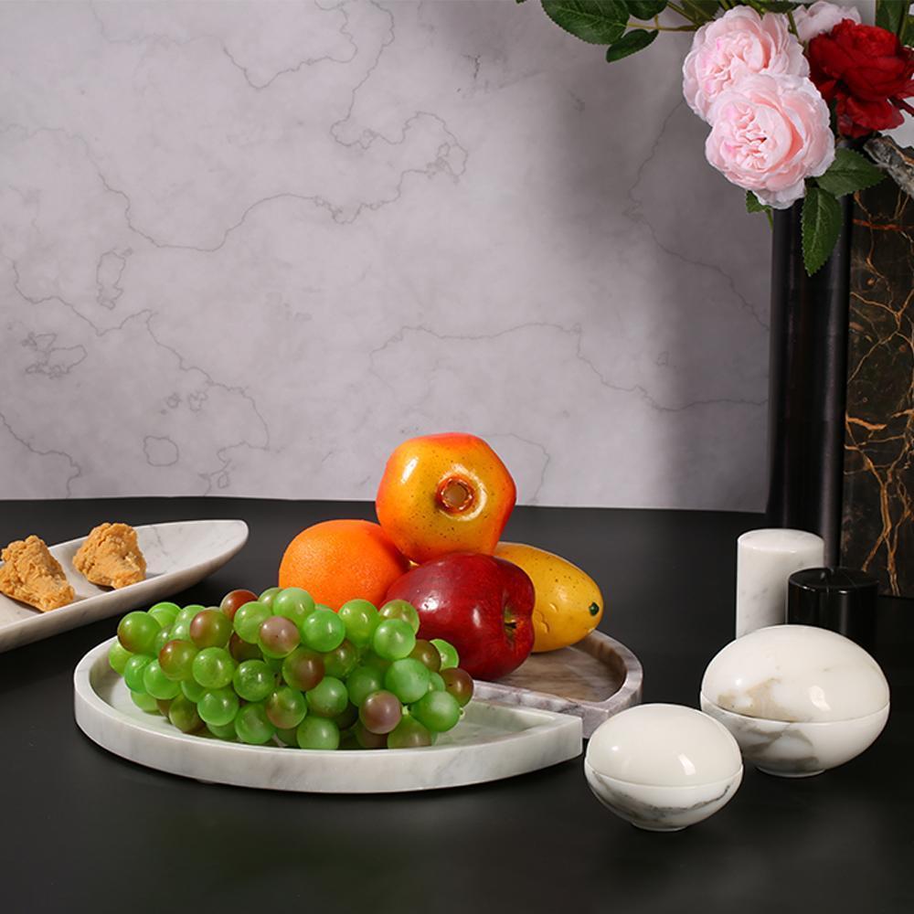 2 Piece Large Round Semicircle Fruit Tray Decor White Serving Tray