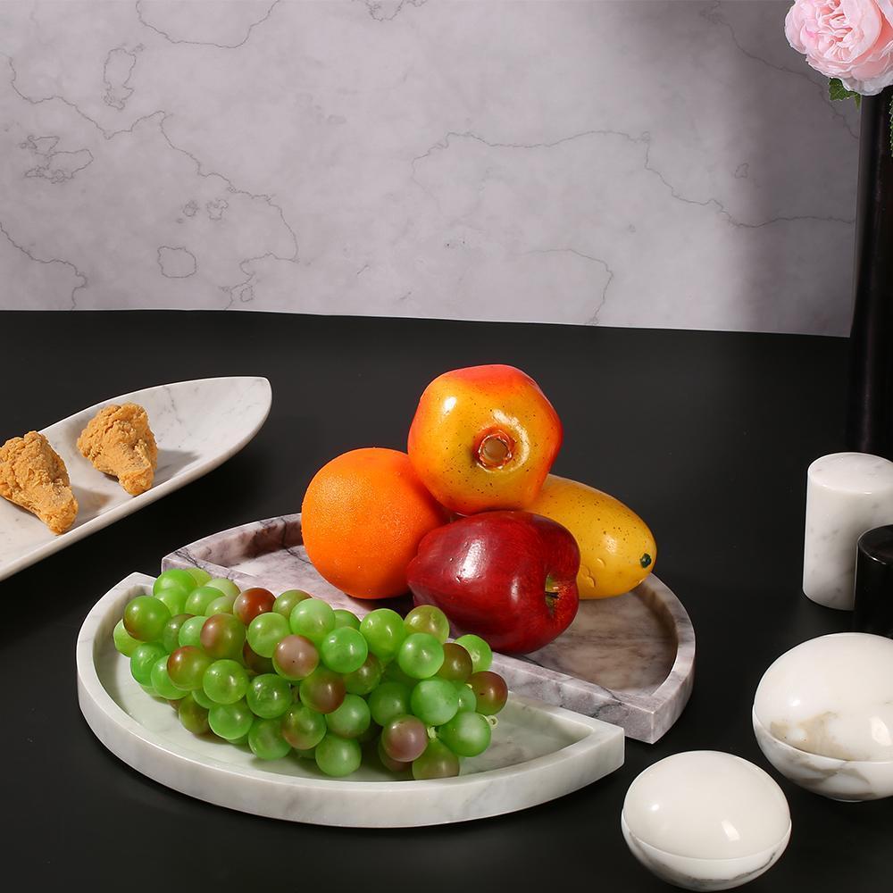2 Piece Large Round Semicircle Fruit Tray Decor White Serving Tray