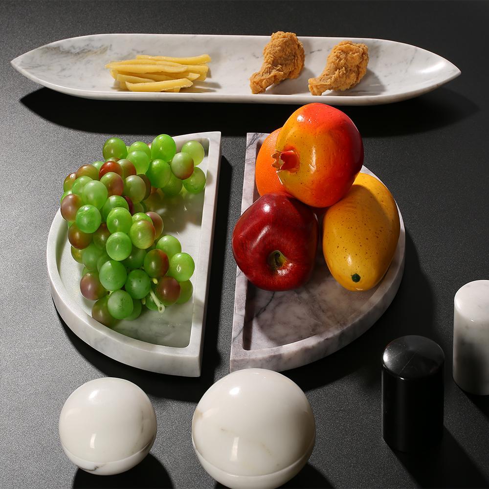 2 Piece Large Round Semicircle Fruit Tray Decor White Serving Tray
