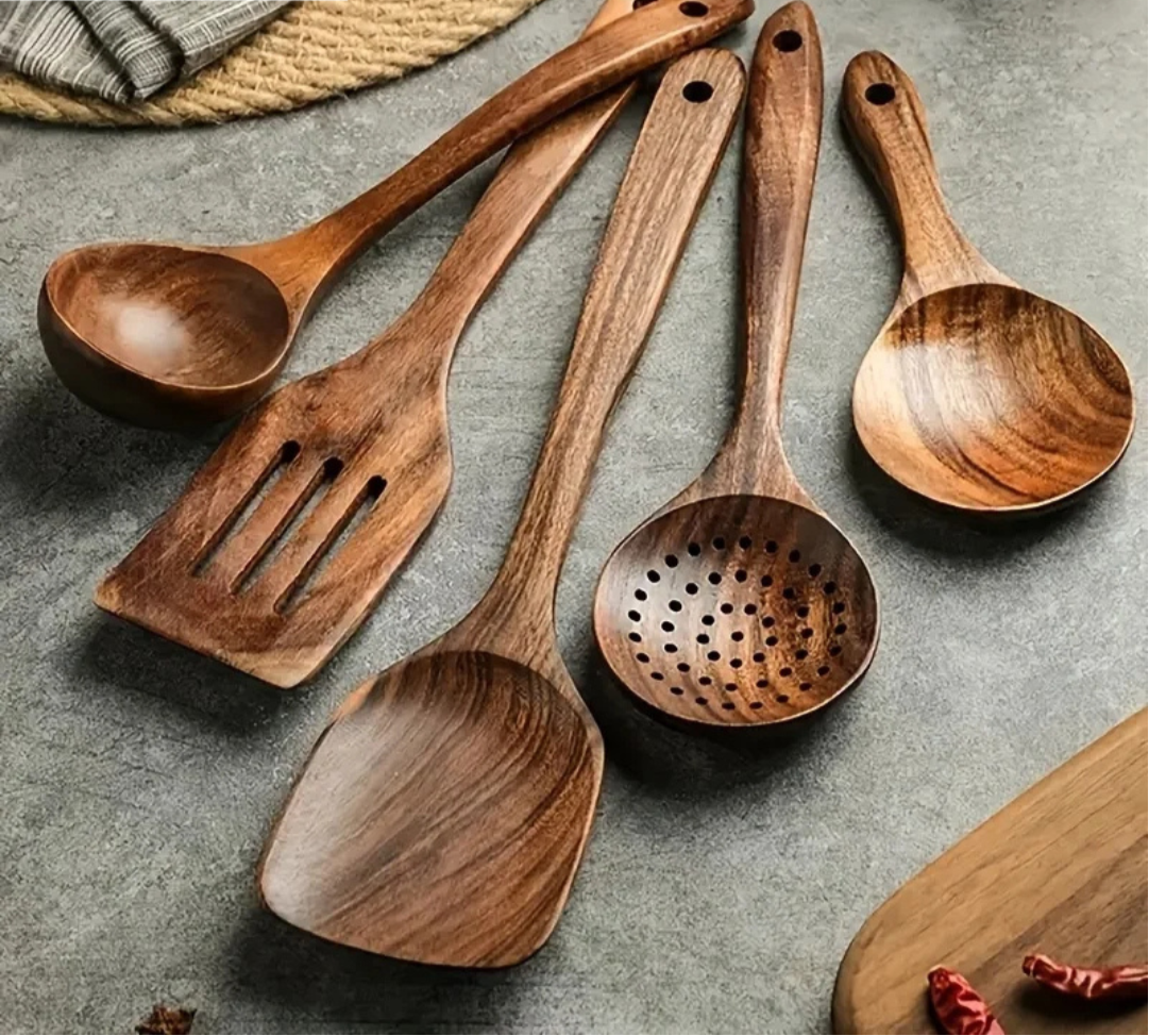 Eco-Friendly Teak Wood Culinary Tool Set for Modern Kitchens